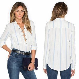 L'Academie The Safari blue striped lace up blouse